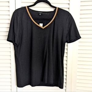 NWT Talbots Black V-neck Tee with Gold Trim